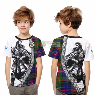 Chalmers Tartan Clan Crest Kid T-Shirt with Highlander Warrior Celtic Style - Tartan Vibes Clothing