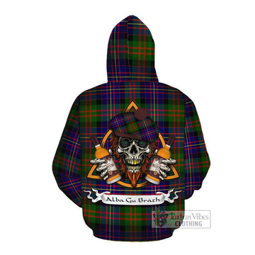 Chalmers Tartan Cotton Hoodie with Family Crest and Bearded Skull Holding Bottles of Whiskey Pullover Hoodie - Tartan Vibes Clothing