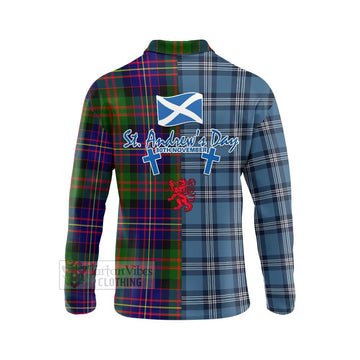 Chalmers Tartan Long Sleeve Polo Shirt Happy St. Andrew's Day Half Tartan Style - Tartan Vibes Clothing