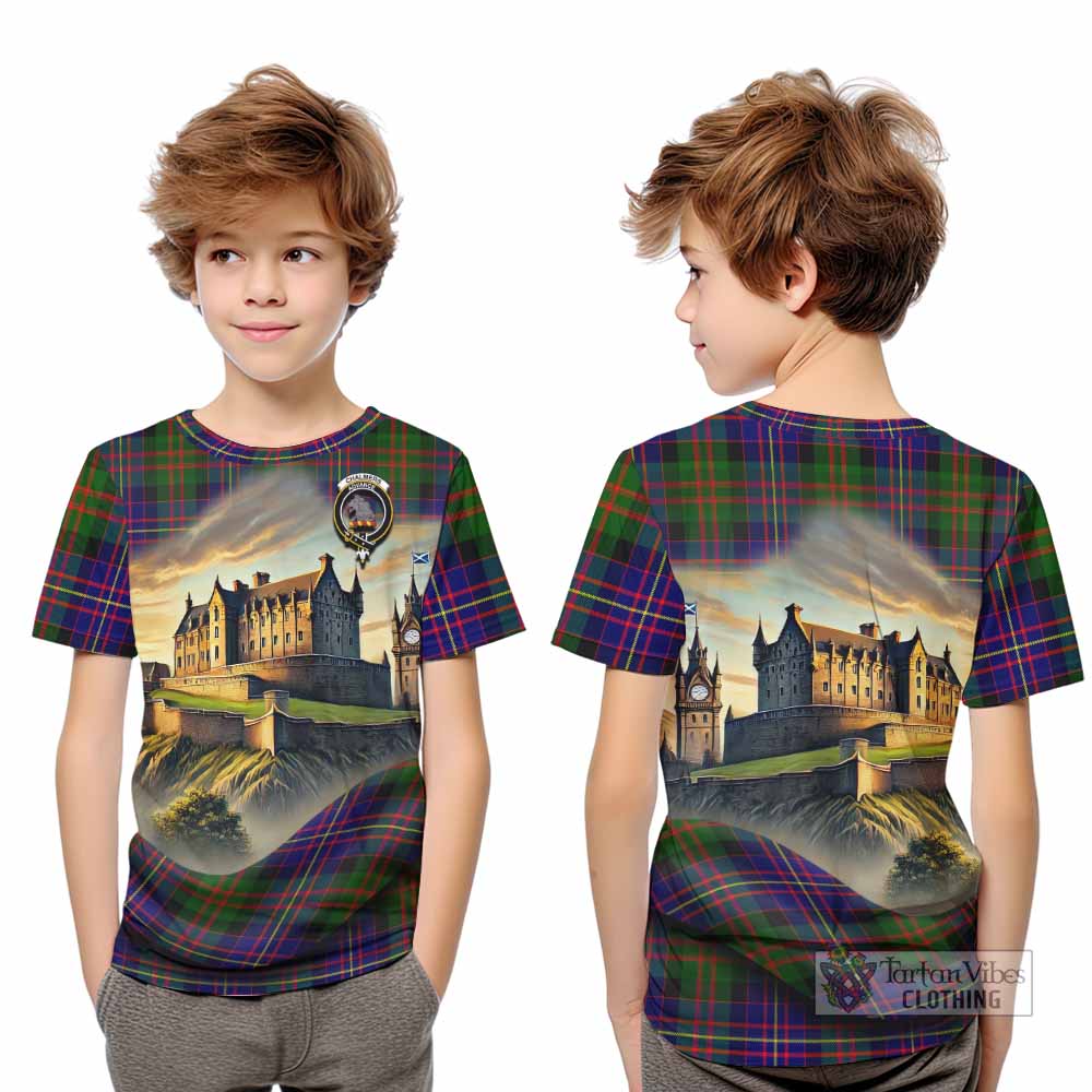 Chalmers Tartan Family Crest Kid T-Shirt with Scottish Ancient Castle Style - Tartan Vibes Clothing