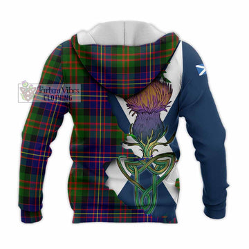 Tartan Vibes Clothing Chalmers Tartan Family Crest Knitted Hoodie Scottish Thistle Celtic Inspired