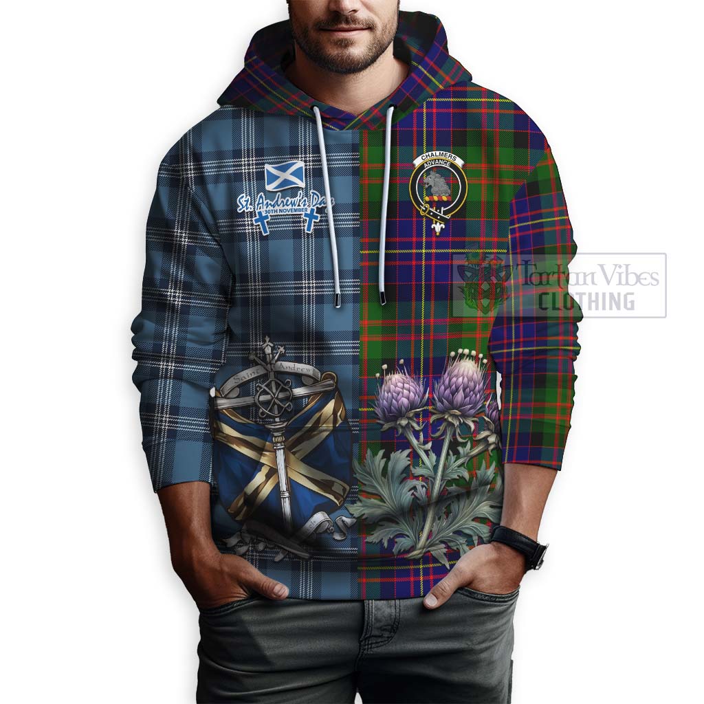 Chalmers Tartan Hoodie Happy St. Andrew's Day Half Tartan Style - Tartan Vibes Clothing