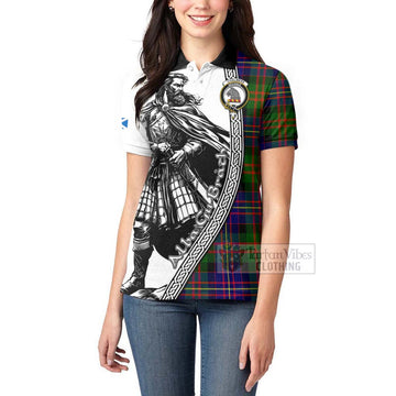 Chalmers Tartan Clan Crest Women's Polo Shirt with Highlander Warrior Celtic Style - Tartan Vibes Clothing