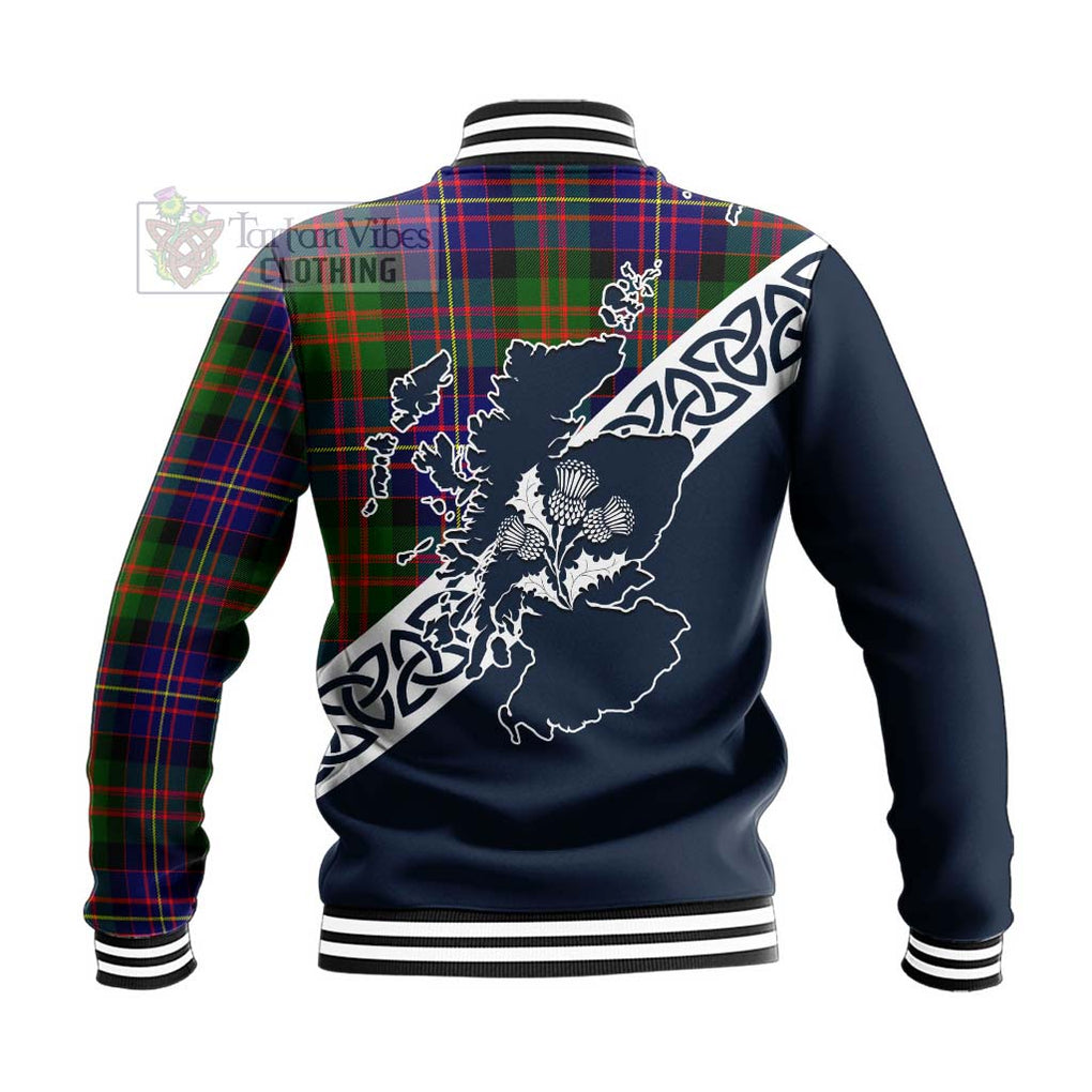 Chalmers Tartan Baseball Jacket Featuring Thistle and Scotland Map - Tartan Vibes Clothing