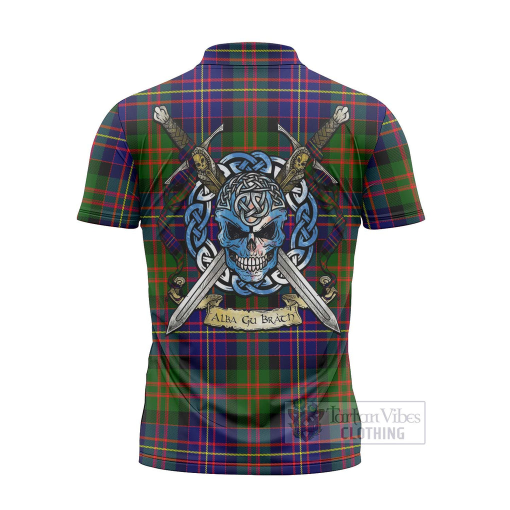 Chalmers Tartan Zipper Polo Shirt with Family Crest Celtic Skull Style - Tartan Vibes Clothing