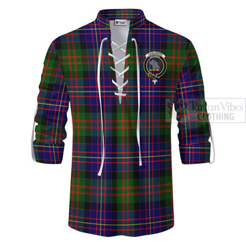 Chalmers Tartan Ghillie Kilt Shirt with Family Crest Celtic Skull Style - Tartan Vibes Clothing