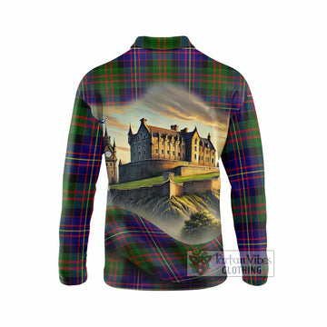 Chalmers Tartan Family Crest Long Sleeve Polo Shirt with Scottish Ancient Castle Style - Tartan Vibes Clothing