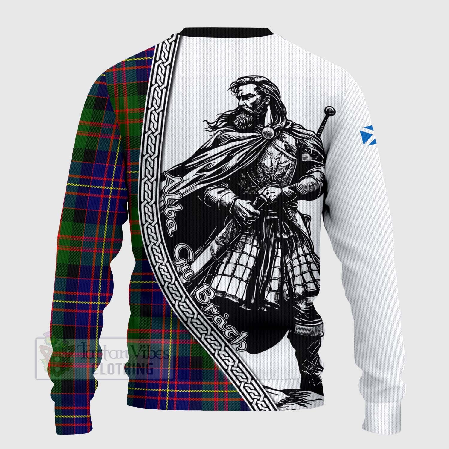 Chalmers Tartan Clan Crest Knitted Sweater with Highlander Warrior Celtic Style - Tartan Vibes Clothing