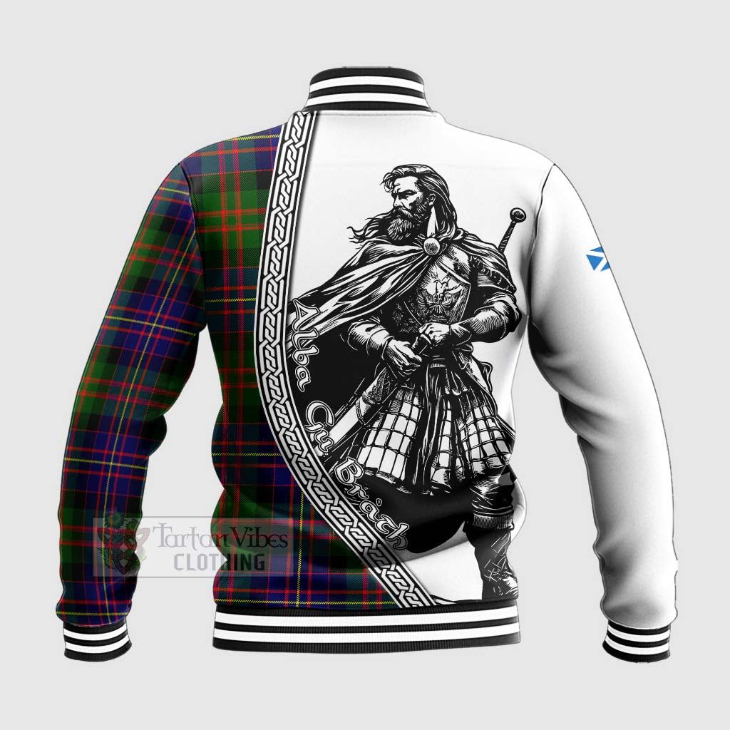 Chalmers Tartan Clan Crest Baseball Jacket with Highlander Warrior Celtic Style - Tartan Vibes Clothing