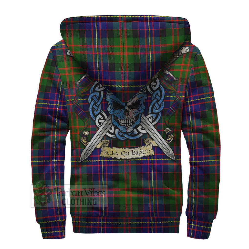 Tartan Vibes Clothing Chalmers Tartan Sherpa Hoodie with Family Crest Celtic Skull Style