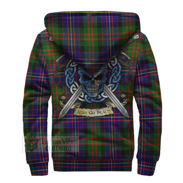Chalmers Tartan Sherpa Hoodie with Family Crest Celtic Skull Style - Tartan Vibes Clothing