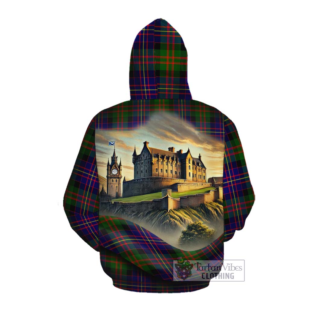 Chalmers Tartan Family Crest Cotton Hoodie with Scottish Ancient Castle Style Pullover Hoodie - Tartan Vibes Clothing