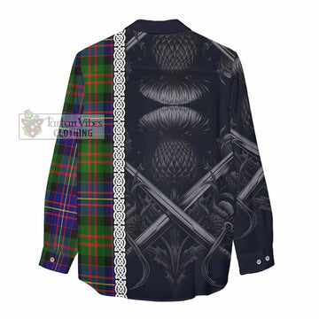 Chalmers Tartan Women's Casual Shirt with Family Crest Cross Sword Thistle Celtic Vibes - Tartan Vibes Clothing