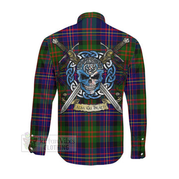 Chalmers Tartan Long Sleeve Button Shirt with Family Crest Celtic Skull Style Men's Shirt - Tartan Vibes Clothing