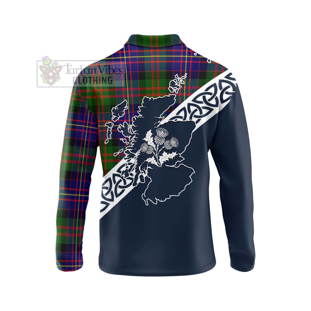 Chalmers Tartan Long Sleeve Polo Shirt Featuring Thistle and Scotland Map - Tartan Vibes Clothing