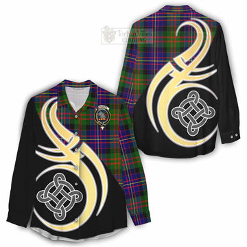 Chalmers Tartan Women's Casual Shirt with Family Crest and Celtic Symbol Style - Tartan Vibes Clothing