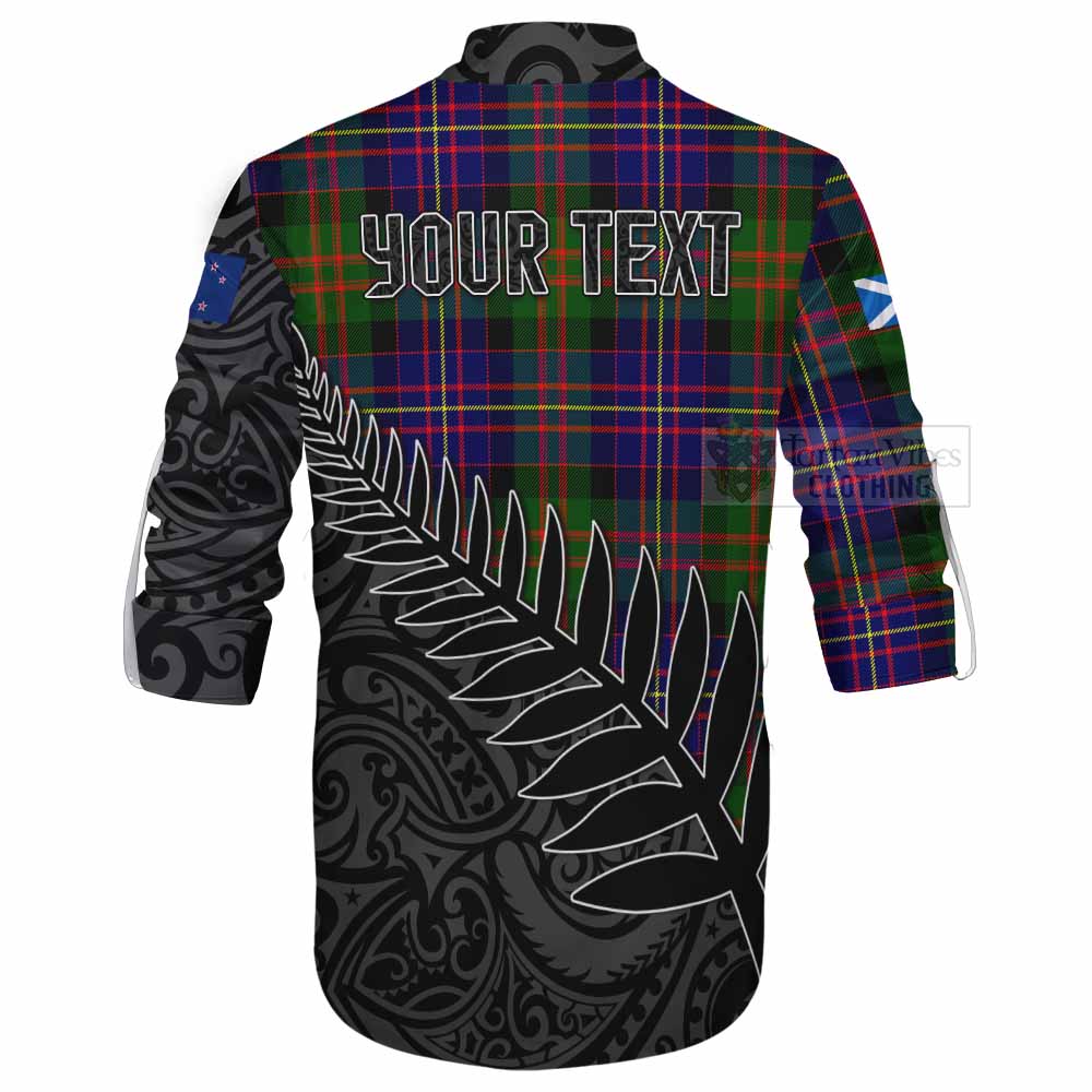 Tartan Vibes Clothing Chalmers Crest Tartan Ghillie Kilt Shirt with New Zealand Silver Fern Half Style