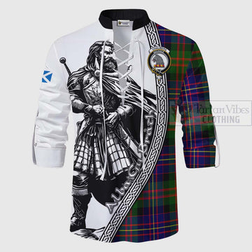 Chalmers Tartan Clan Crest Ghillie Kilt Shirt with Highlander Warrior Celtic Style - Tartan Vibes Clothing