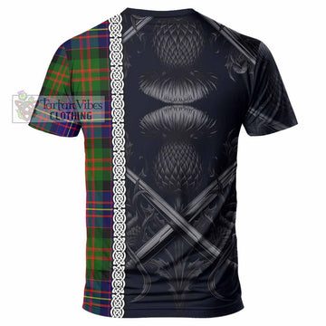 Chalmers Tartan T-Shirt with Family Crest Cross Sword Thistle Celtic Vibes