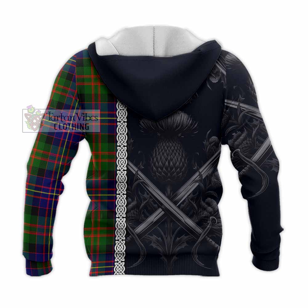 Chalmers Tartan Knitted Hoodie with Family Crest Cross Sword Thistle Celtic Vibes - Tartan Vibes Clothing