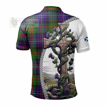 Chalmers Tartan Polo Shirt with Family Crest and St. Andrew's Cross Accented by Thistle Vines - Tartan Vibes Clothing