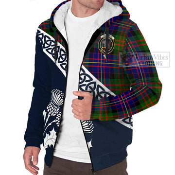 Chalmers Tartan Sherpa Hoodie Featuring Thistle and Scotland Map - Tartan Vibes Clothing