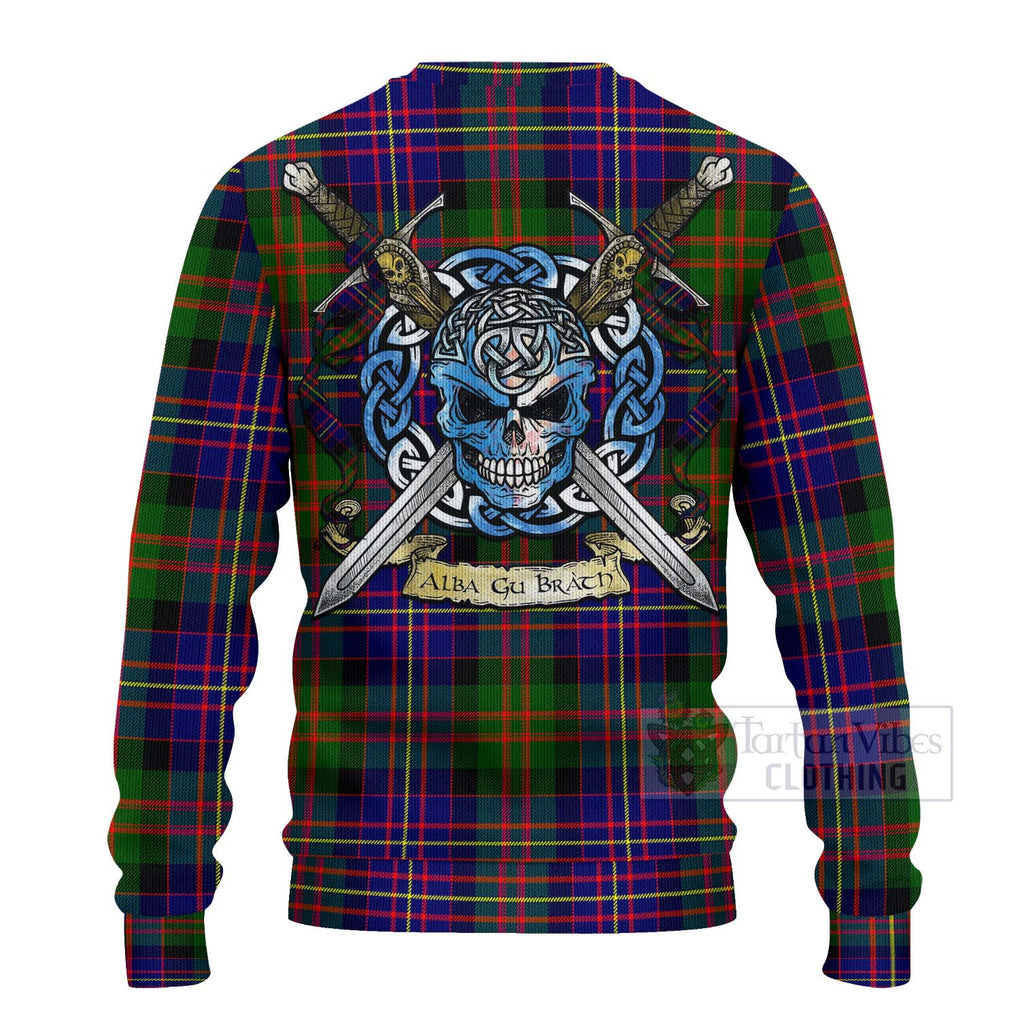 Chalmers Tartan Ugly Sweater with Family Crest Celtic Skull Style - Tartan Vibes Clothing
