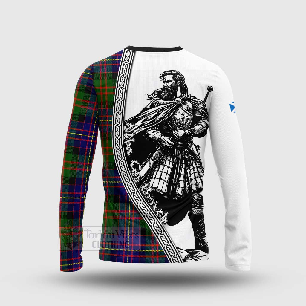 Chalmers Tartan Clan Crest Long Sleeve T-Shirt with Highlander Warrior Celtic Style - Tartan Vibes Clothing