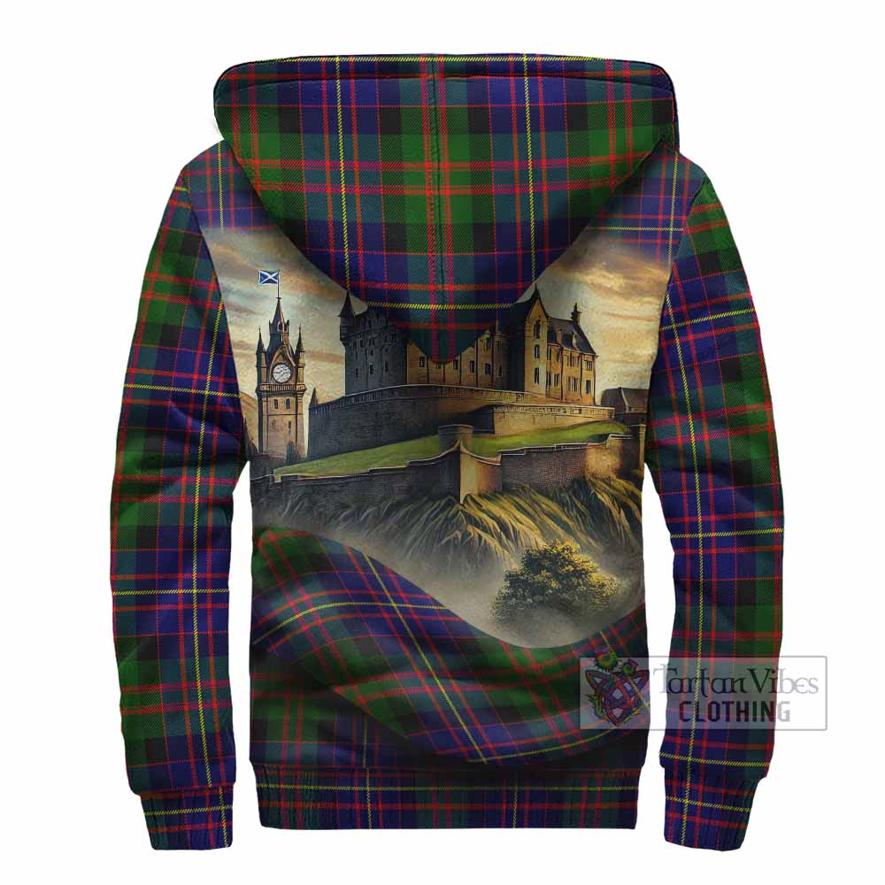 Chalmers Tartan Family Crest Sherpa Hoodie with Scottish Ancient Castle Style - Tartan Vibes Clothing