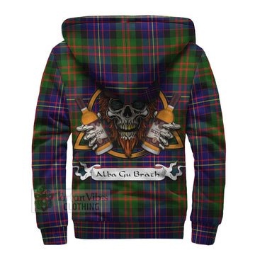 Chalmers Tartan Sherpa Hoodie with Family Crest and Bearded Skull Holding Bottles of Whiskey - Tartan Vibes Clothing