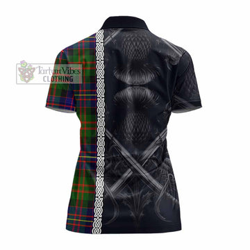 Chalmers Tartan Women's Polo Shirt with Family Crest Cross Sword Thistle Celtic Vibes