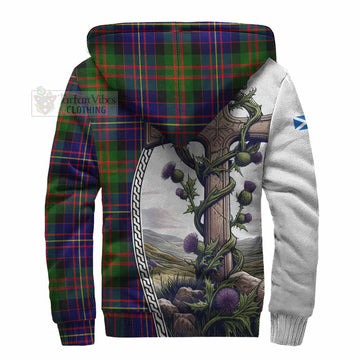 Chalmers Tartan Sherpa Hoodie with Family Crest and St. Andrew's Cross Accented by Thistle Vines - Tartan Vibes Clothing
