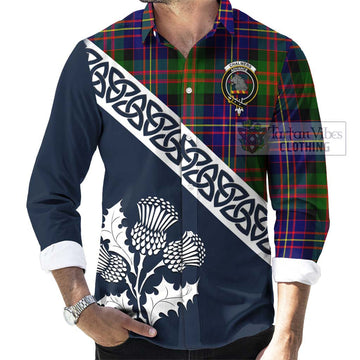 Chalmers Tartan Long Sleeve Button Shirt Featuring Thistle and Scotland Map Men's Shirt - Tartan Vibes Clothing