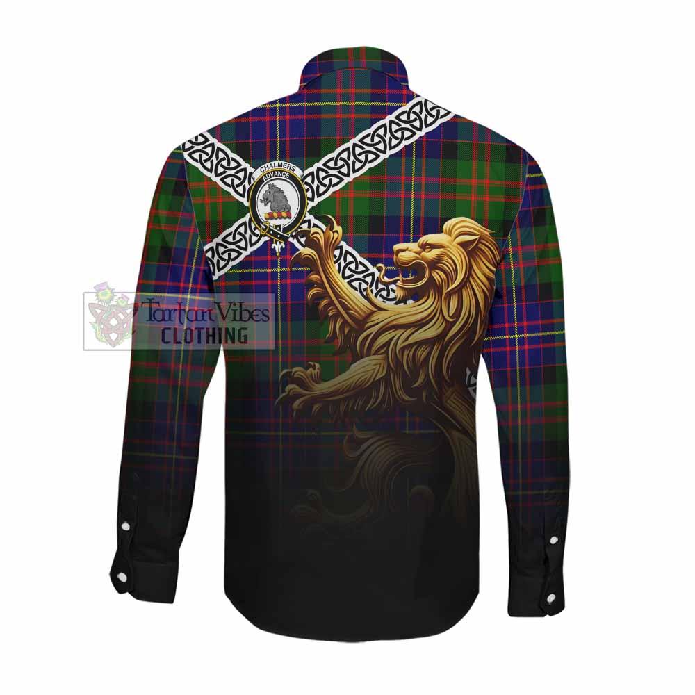 Chalmers Crest Tartan Long Sleeve Button Shirt with Golden Lion Emblem Celtic Style Men's Shirt - Tartan Vibes Clothing
