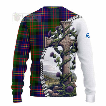 Chalmers Tartan Knitted Sweater with Family Crest and St. Andrew's Cross Accented by Thistle Vines - Tartan Vibes Clothing