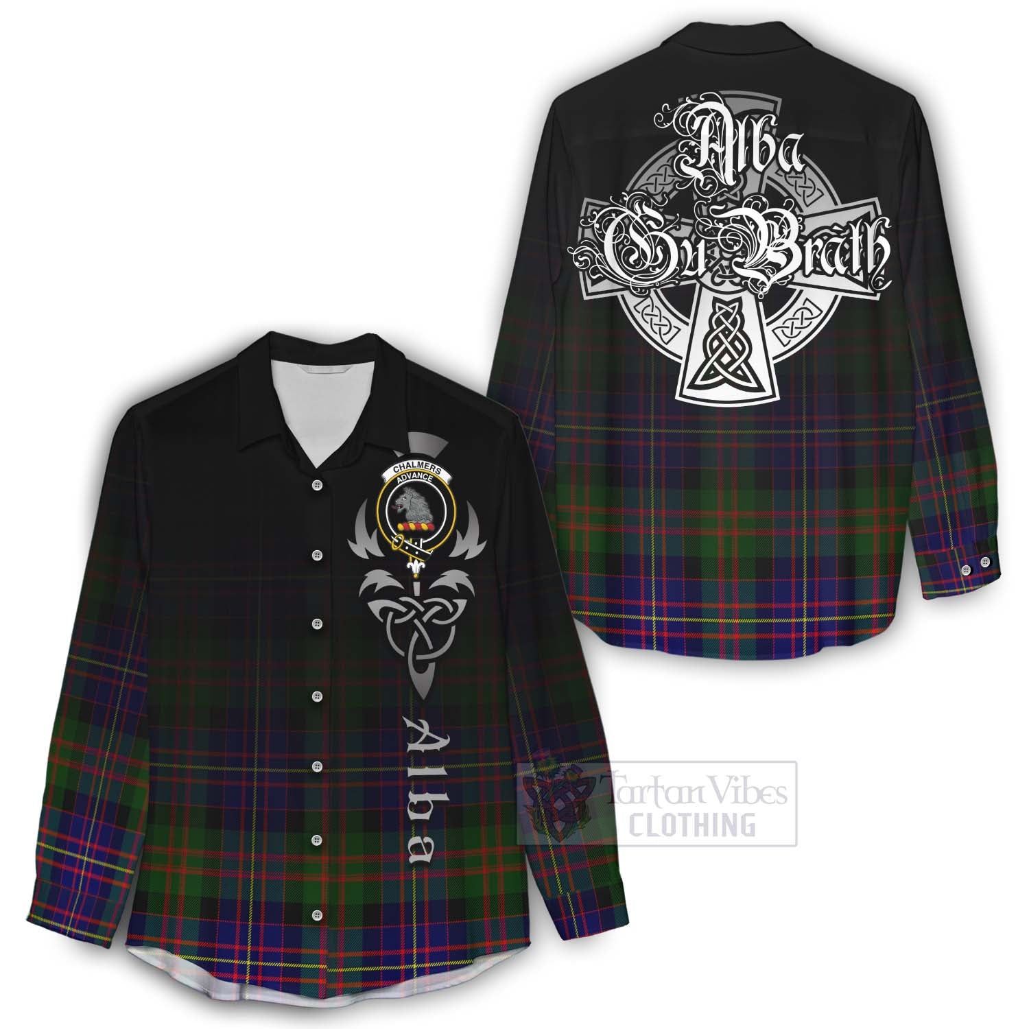 Tartan Vibes Clothing Chalmers Tartan Women's Casual Shirt Featuring Alba Gu Brath Family Crest Celtic Inspired