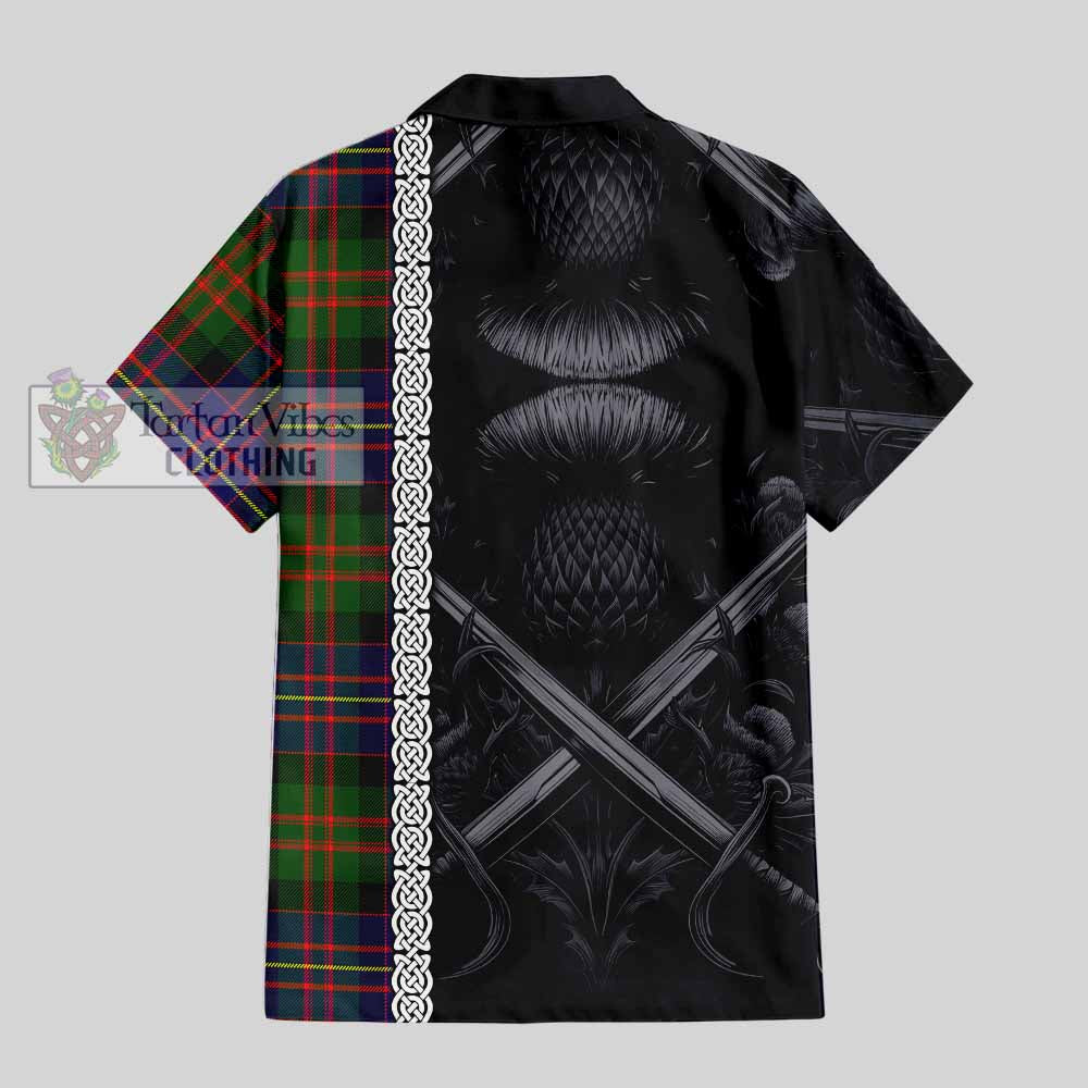 Chalmers Tartan Hawaiian Shirt with Family Crest Cross Sword Thistle Celtic Vibes - Tartan Vibes Clothing