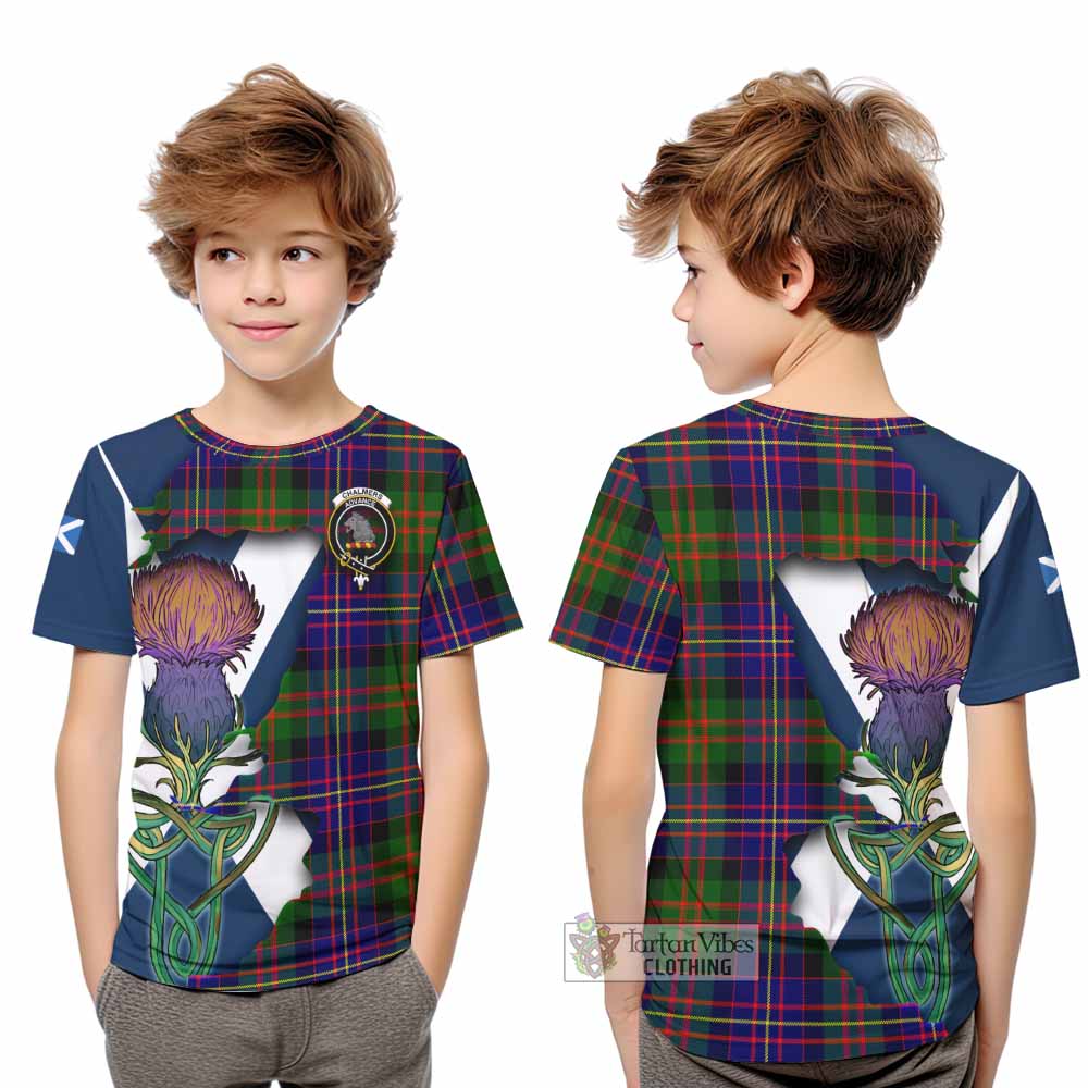 Tartan Vibes Clothing Chalmers Tartan Family Crest Kid T-Shirt Scottish Thistle Celtic Inspired