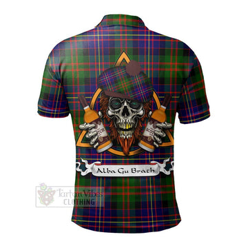 Chalmers Tartan Polo Shirt with Family Crest and Bearded Skull Holding Bottles of Whiskey - Tartan Vibes Clothing