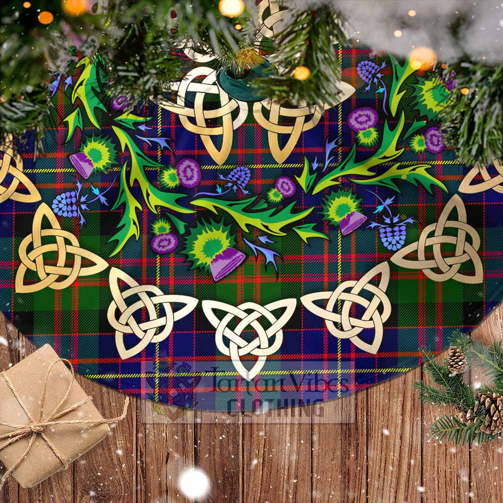 Tartan Vibes Clothing Chalmers Tartan Christmas Tree Skirt with Thistle Celtic Knot Style