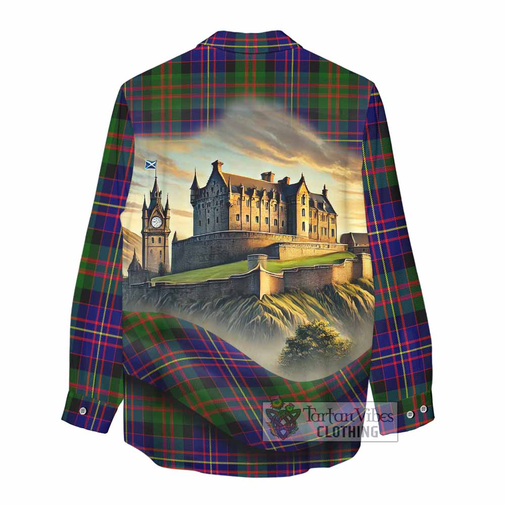 Chalmers Tartan Family Crest Women's Casual Shirt with Scottish Ancient Castle Style - Tartan Vibes Clothing