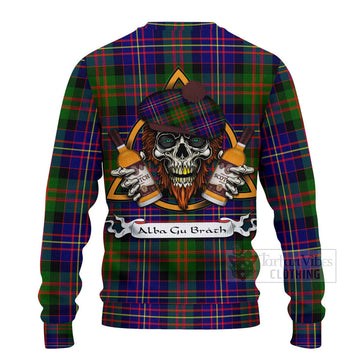 Chalmers Tartan Ugly Sweater with Family Crest and Bearded Skull Holding Bottles of Whiskey - Tartan Vibes Clothing