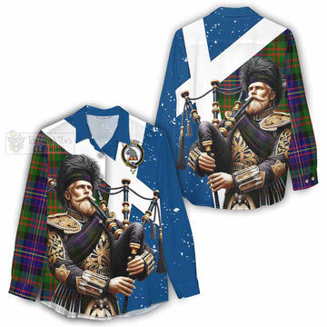 Chalmers Tartan Women's Casual Shirt with Family Crest Scottish Bagpiper Vibes - Tartan Vibes Clothing
