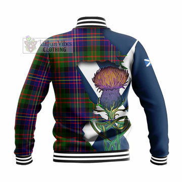 Tartan Vibes Clothing Chalmers Tartan Family Crest Baseball Jacket Scottish Thistle Celtic Inspired