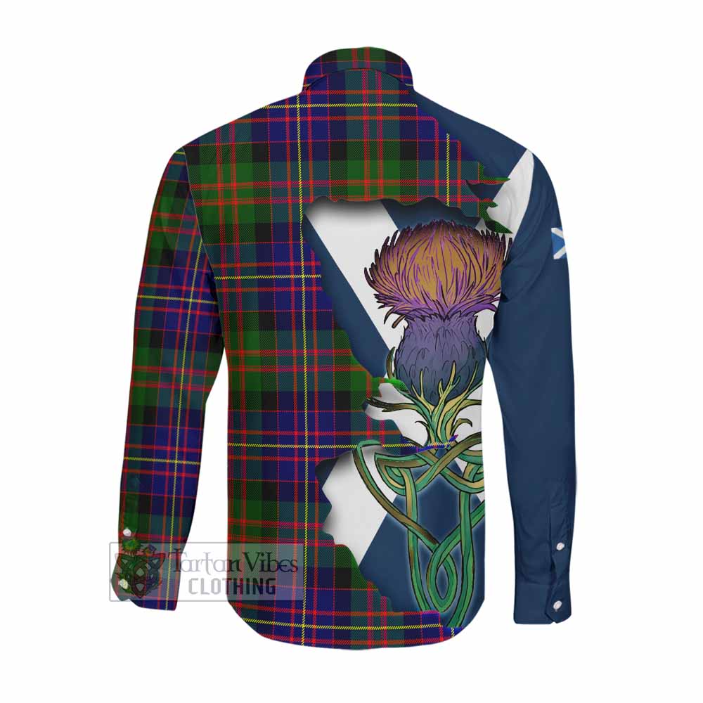 Tartan Vibes Clothing Chalmers Tartan Family Crest Long Sleeve Button Shirt Scottish Thistle Celtic Inspired
