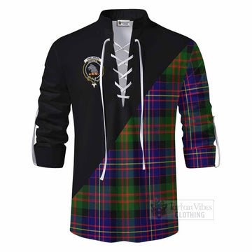 Chalmers Tartan Ghillie Kilt Shirt with Family Crest and Military Logo Style - Tartan Vibes Clothing