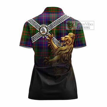 Chalmers Crest Tartan Women's Polo Shirt with Golden Lion Emblem Celtic Style - Tartan Vibes Clothing