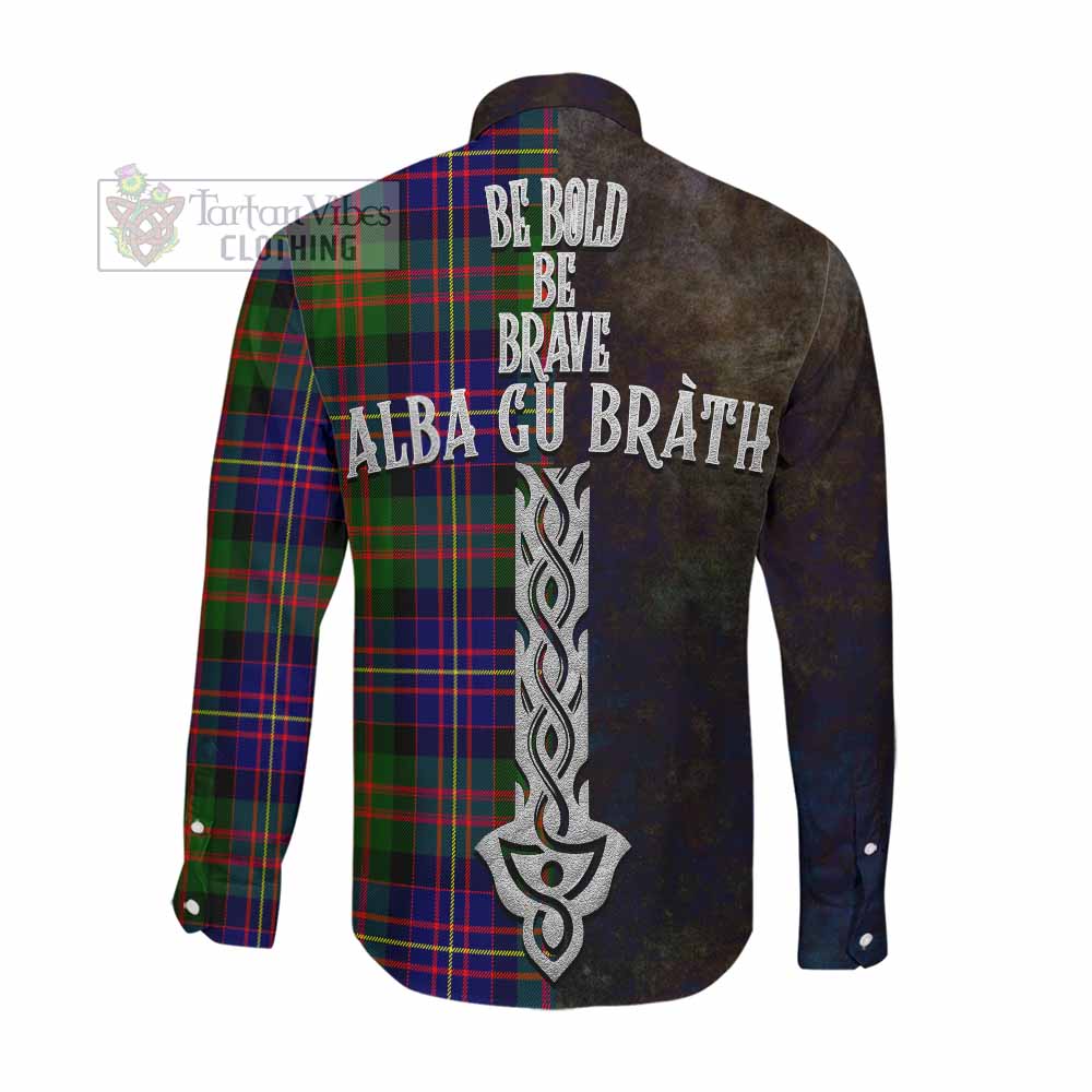 Chalmers Tartan Family Crest Long Sleeve Button Shirt Alba Gu Brath Be Brave Lion Ancient Style Men's Shirt - Tartan Vibes Clothing