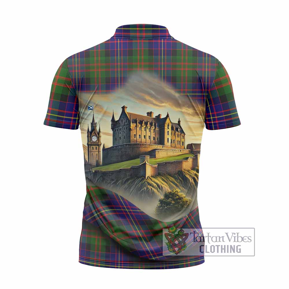 Chalmers Tartan Family Crest Zipper Polo Shirt with Scottish Ancient Castle Style - Tartan Vibes Clothing