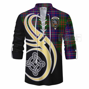 Chalmers Tartan Ghillie Kilt Shirt with Family Crest and Celtic Symbol Style - Tartan Vibes Clothing